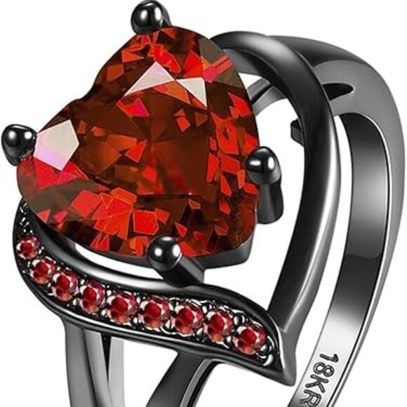 Heart Cubic Zirconia Promise Ring for Women - Red Zirconia with Black Ring - Picture 1 of 4